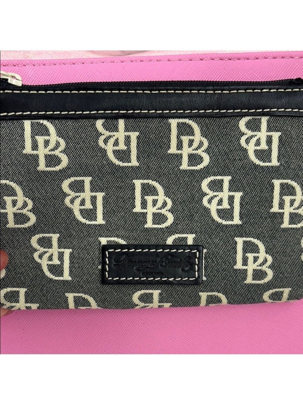 Dooney & Bourke Black and Cream Signature Wristlet